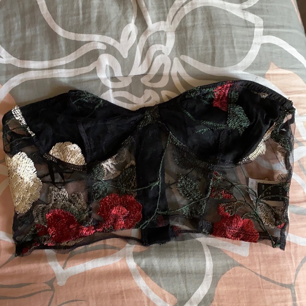 Mesh Rose Embroidered Tube Top